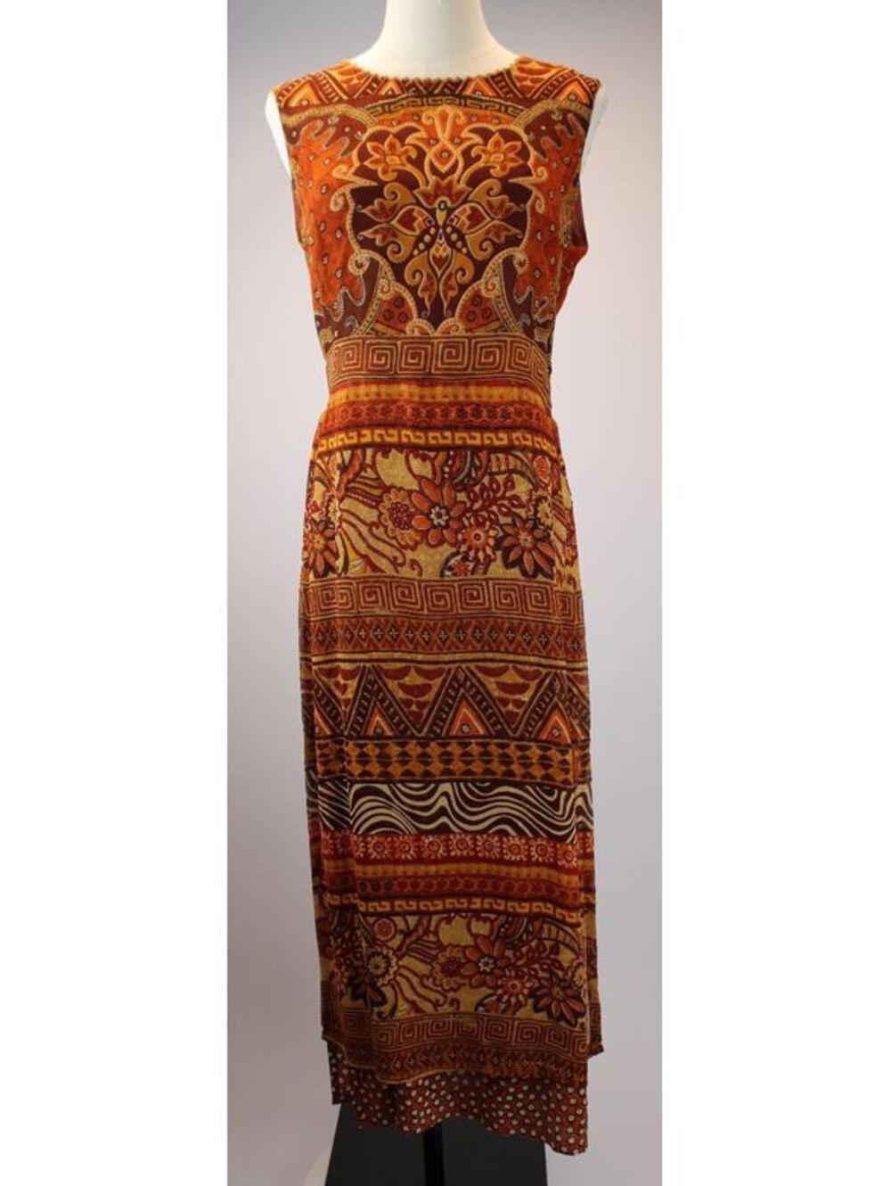Vintage Rene Derhy Orange Brown Geometric Pattern Maxi Dress Size Small